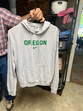 Nike Light Gray Crewneck Hoodie with Green Oregon Print